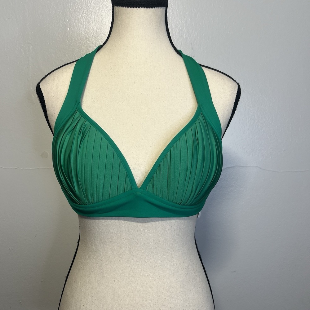 Seafolly Halter Swim Top US 8 Emerald Green D Cup Pleaded